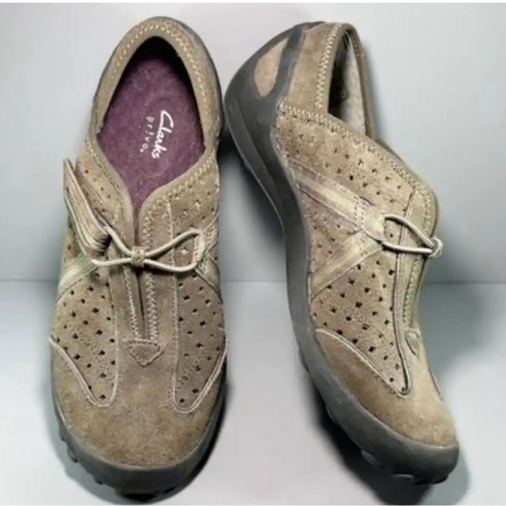 Clarks Privo Tequini Brown Suede Slip On Driving Mocs Flats Women's 5M